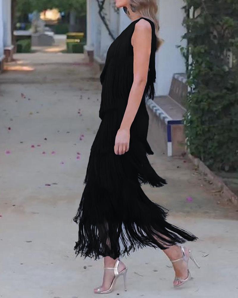 Abito elegante con frange Maya a spalle scoperte