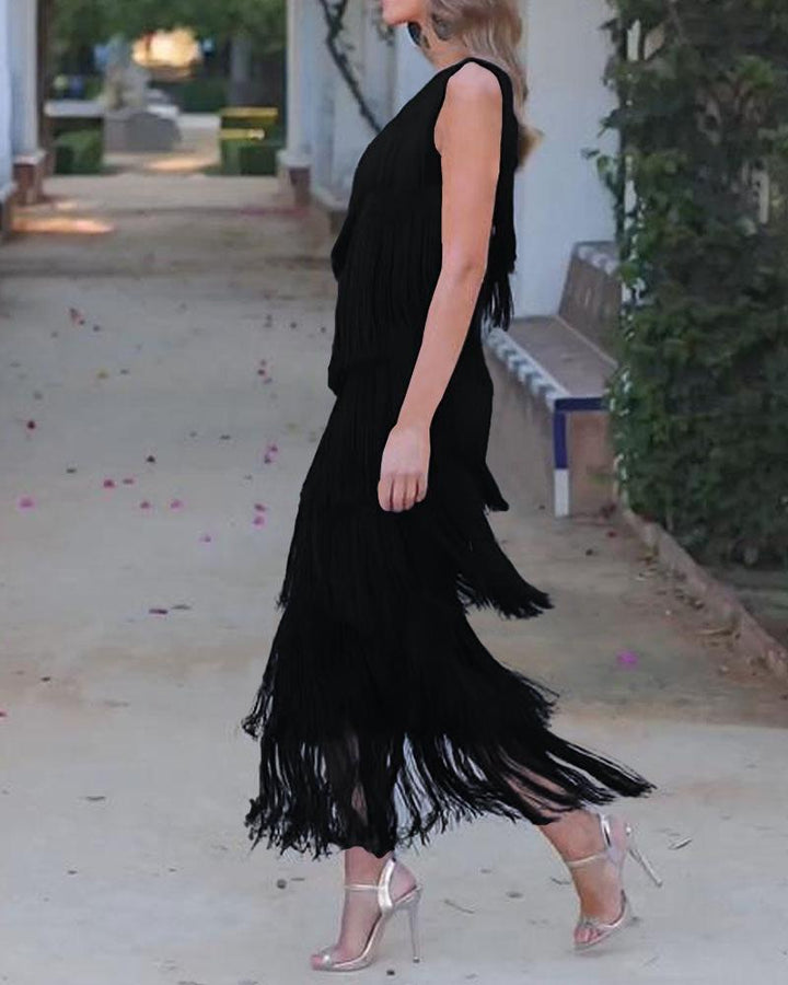 Abito elegante con frange Maya a spalle scoperte