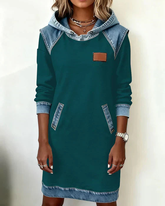 Alexa | Vestito con Cappuccio a Contrasto Accogliente