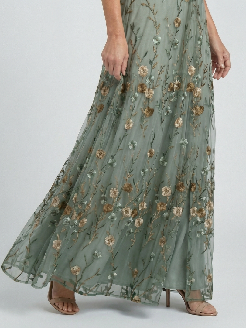 Selora | Vestito Maxi Floreale con Scollo All'Americana