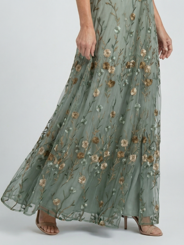 Selora | Vestito Maxi Floreale con Scollo All'Americana