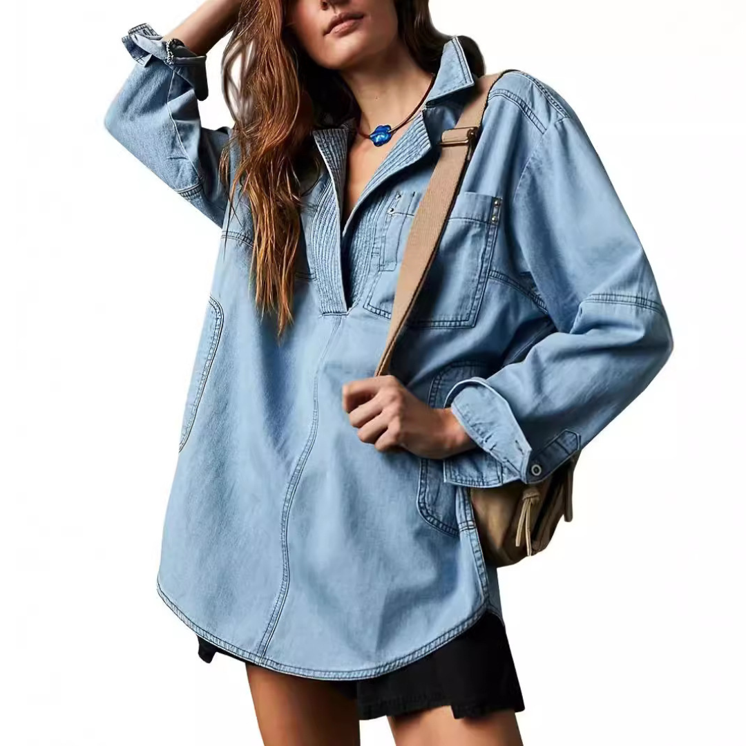 Emilia | Top Tunica in Denim con Scollatura a V Chic