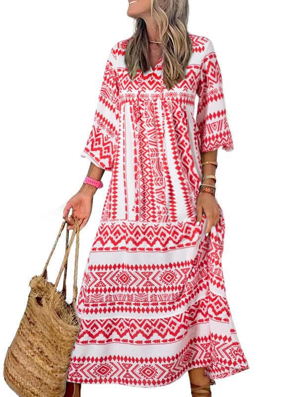 Abito Maxi Boho a Maniche Puff con Fantasia Floreale da Donna