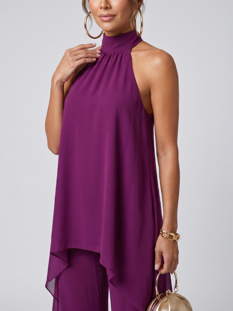 Zareen | Set Top Tunica Asimmetrica e Pantaloni a Gamba Larga