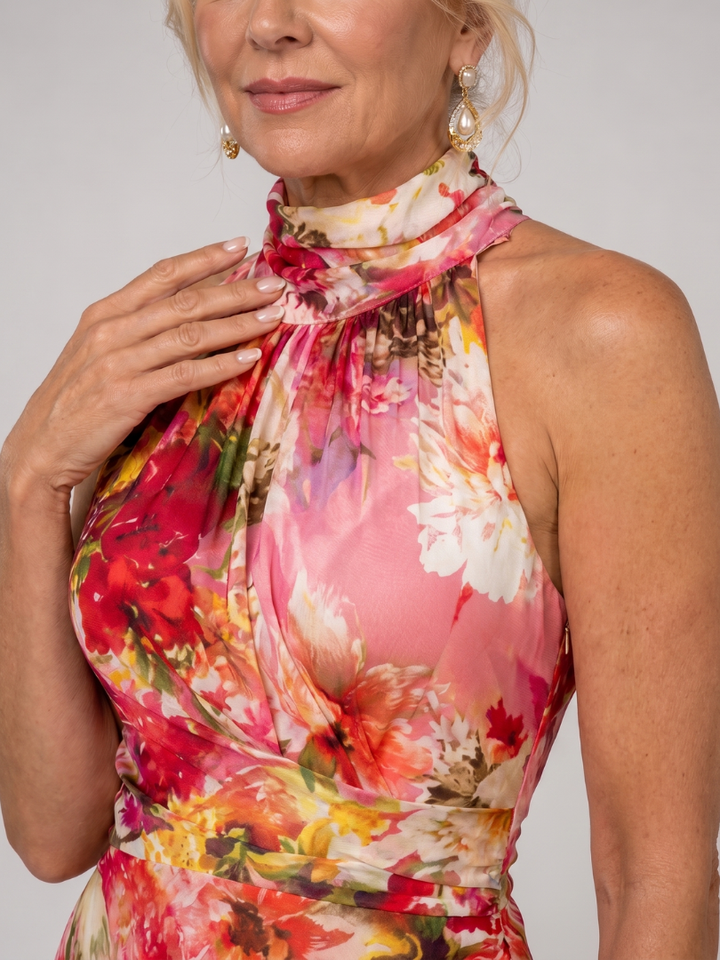 Elisabetta | Vestito Maxi con Stampa Floreale e Scollo All'Americana
