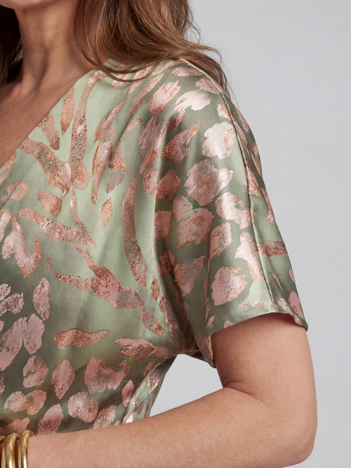 Ellis & Johnson™  | Abito Midi con Stampa Astratta e Scollo a V con Vita Torcigliata