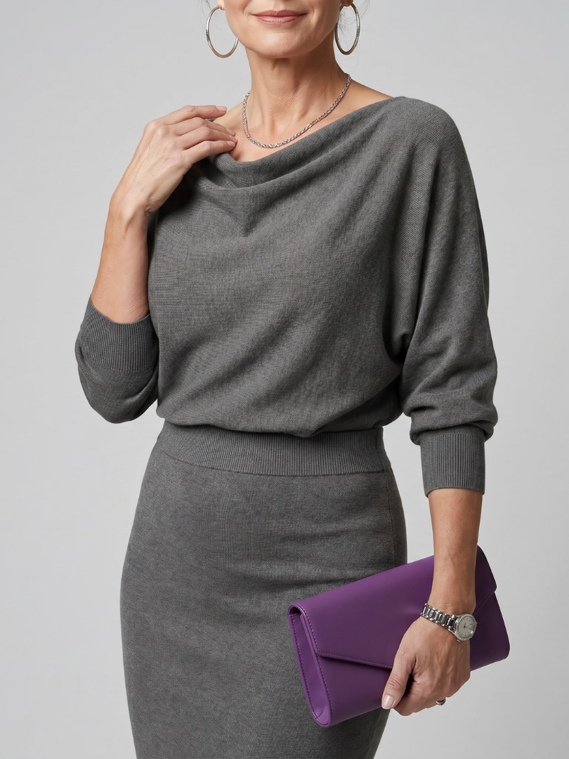 Romy | Abito midi con scollo drappeggiato e gonna aderente
