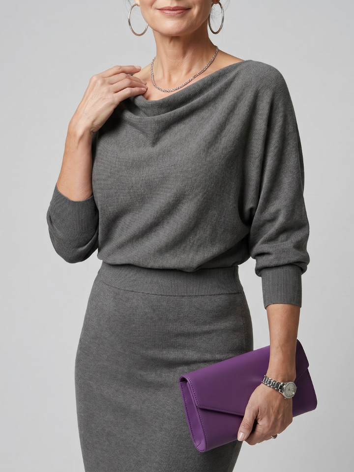 Romy | Abito midi con scollo drappeggiato e gonna aderente