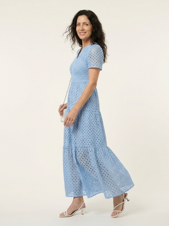 Brielle | Vestito Midi a Maniche Corte con Scollo a V a Strati
