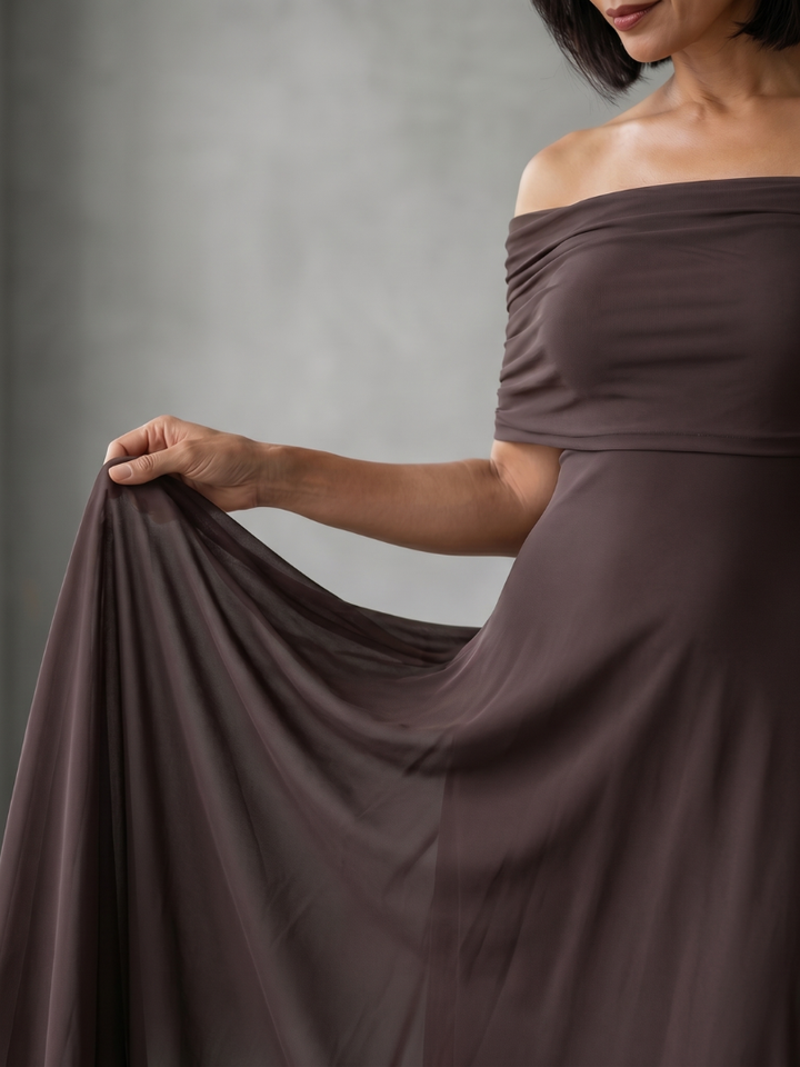 Giugno | Abito Midi Drappeggiato Off Shoulder