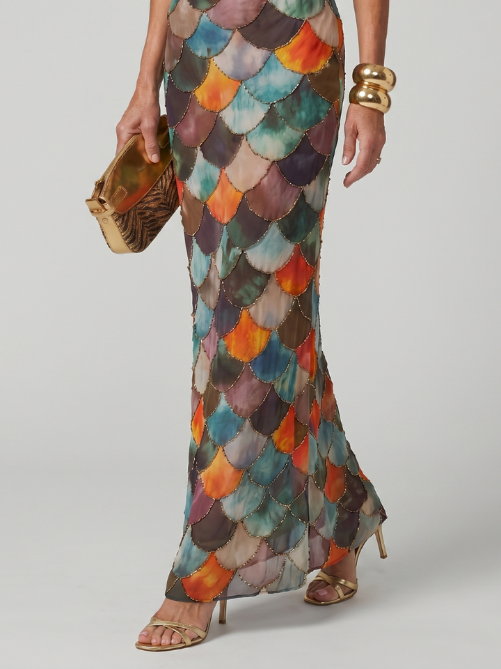 Larkin | Maxi Dress con Motivo a Scaglie Multicolore