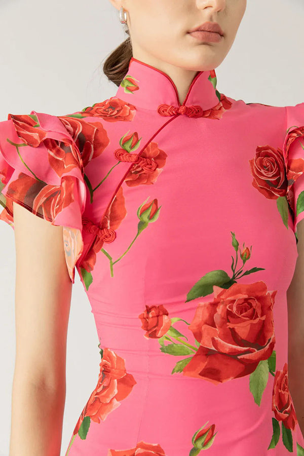 Abito Maxi Cheongsam Meilin Rose