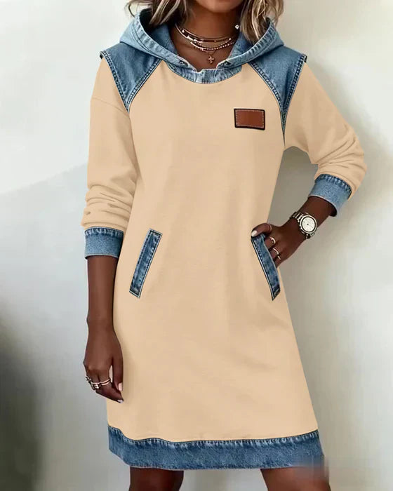 Alexa | Vestito con Cappuccio a Contrasto Accogliente