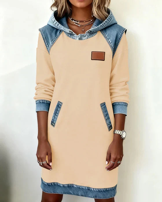 Alexa | Vestito con Cappuccio a Contrasto Accogliente