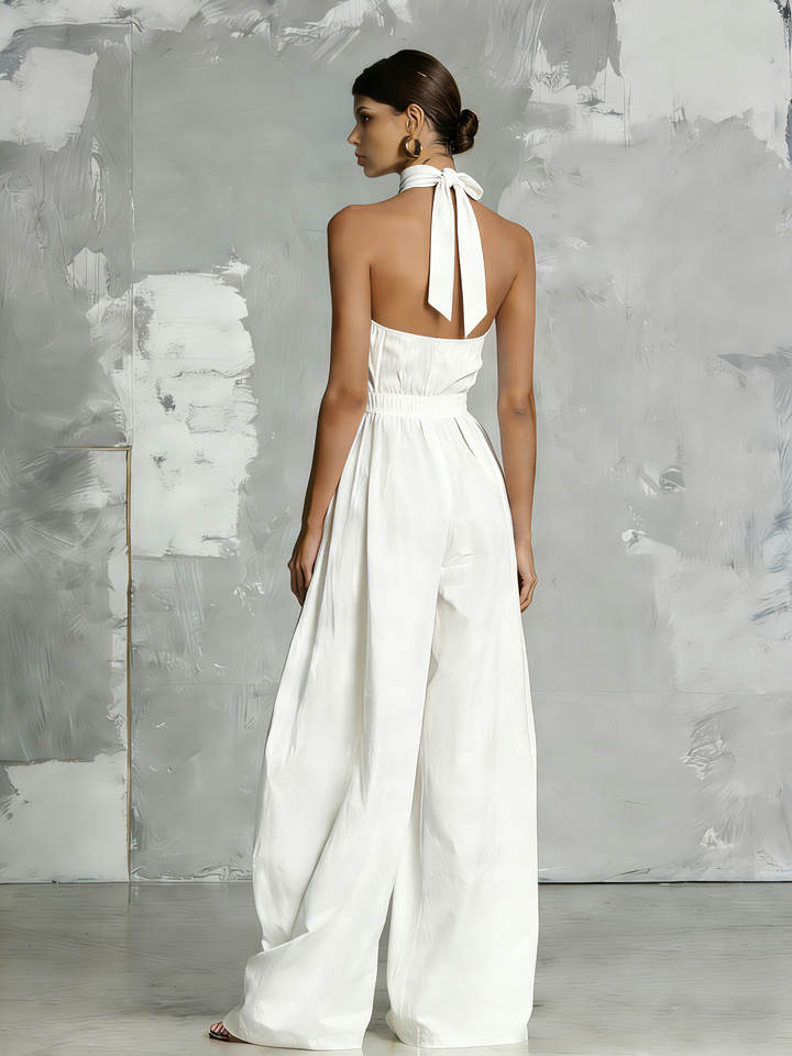 Combinazione elegante bianca tessuta, senza maniche, con colletto a halter