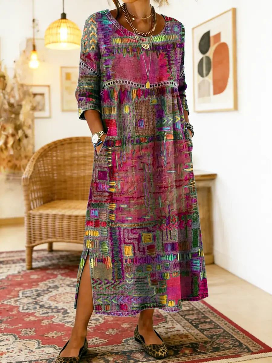 Manuela | Vestito Stampato con Patchwork Etnico