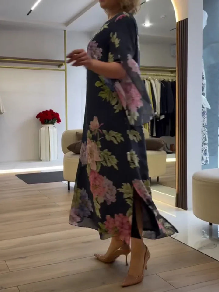Abito Maxi con Stampa Floreale in Chiffon Leggero e Confortevole