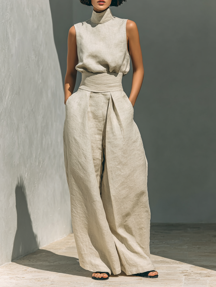 Lili – Completo minimalista in cotone e tela: canotta e pantaloni larghi per donne