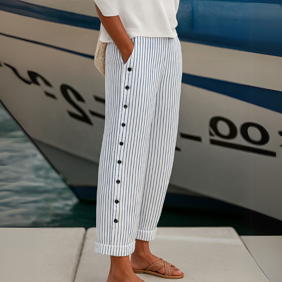 Caitlin | Pantaloni a Bottoni a Strisce Eleganti