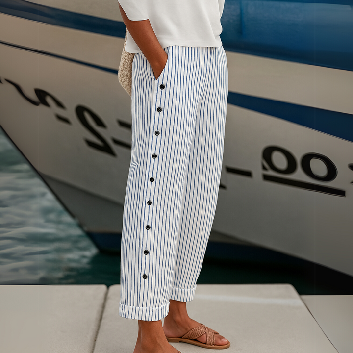 Caitlin | Pantaloni a Bottoni a Strisce Eleganti