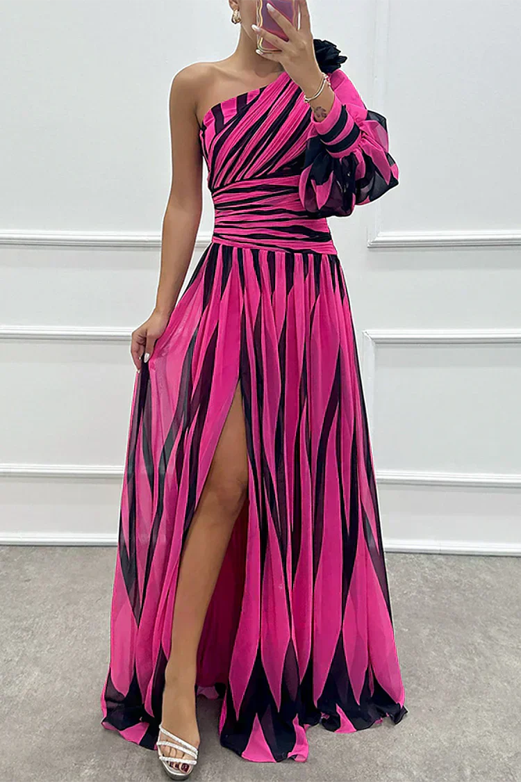 Ellis & Johnson™ | Elegante Abito Maxi a Righe con Spalla Scoperta