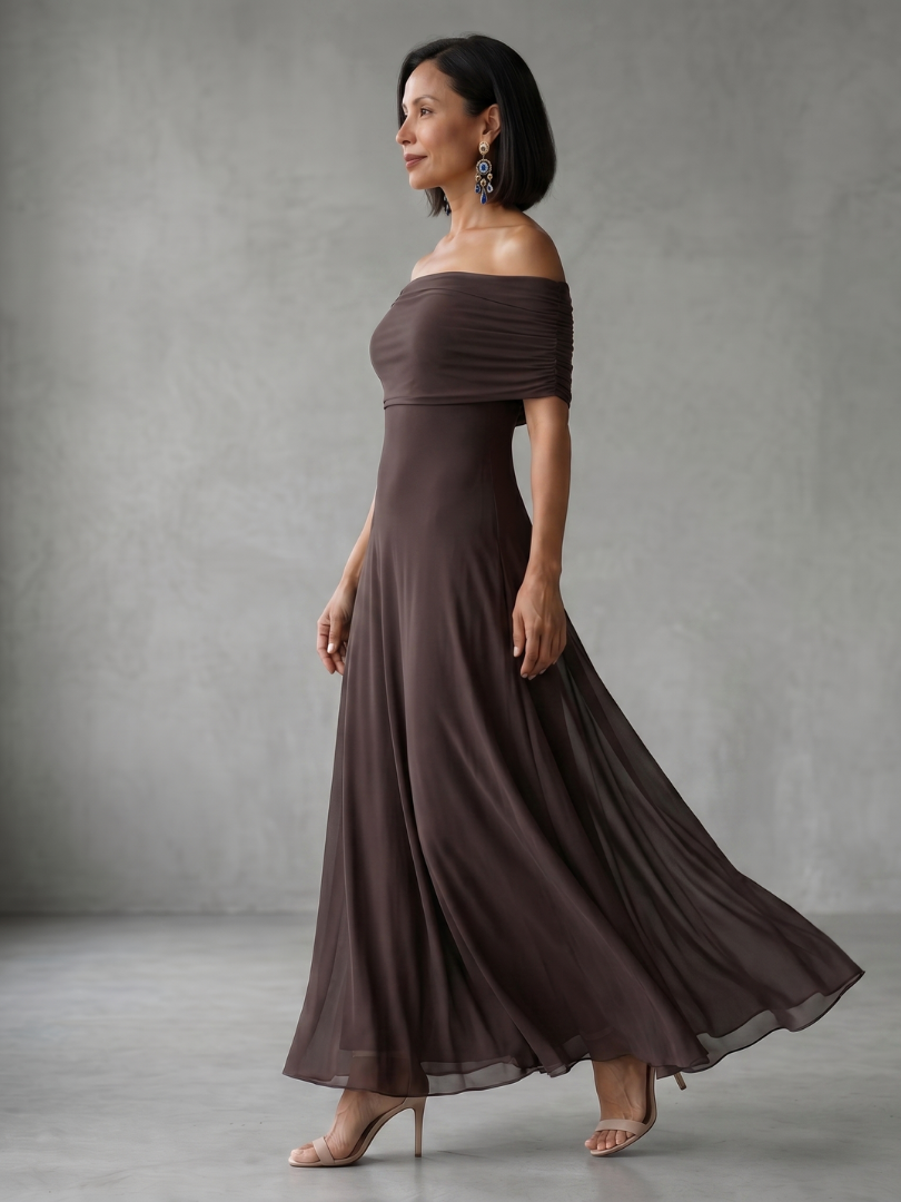 Giugno | Abito Midi Drappeggiato Off Shoulder