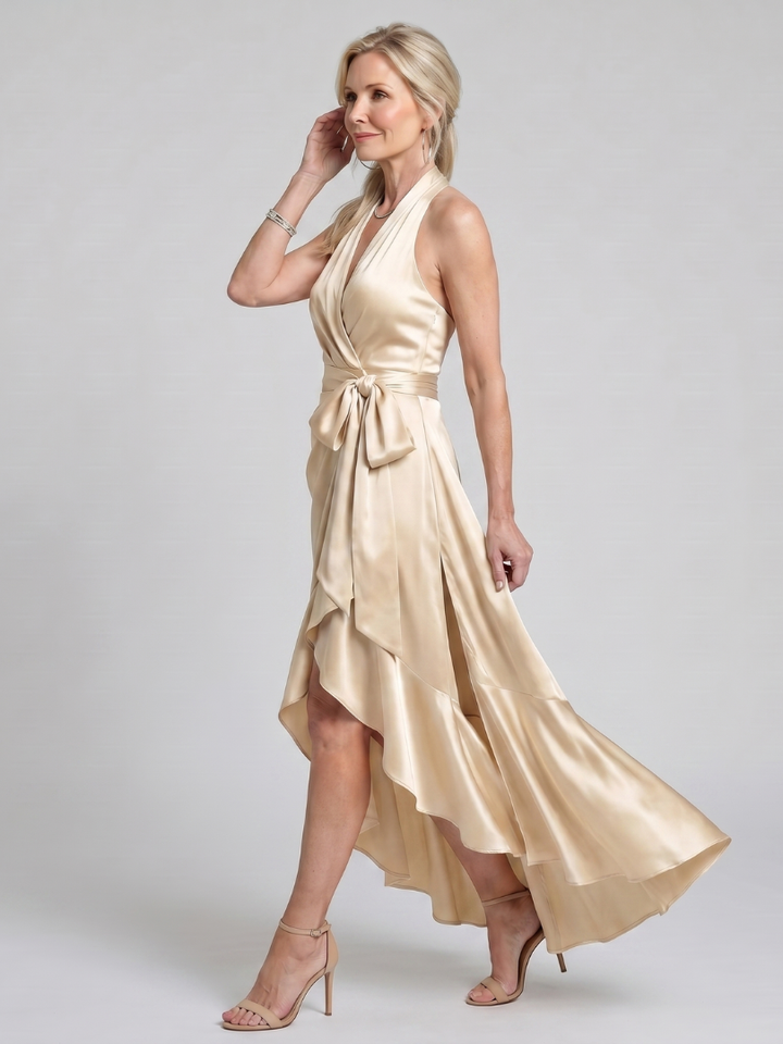 Honora | Vestito Midi Asimmetrico con Collo Halter