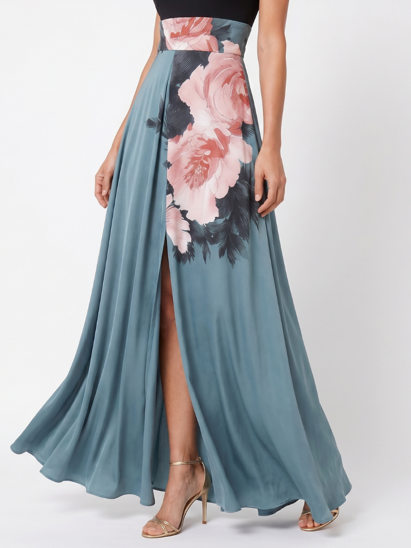 Olympas | Abito Maxi con Corpino a Halter e Gonna Floreale