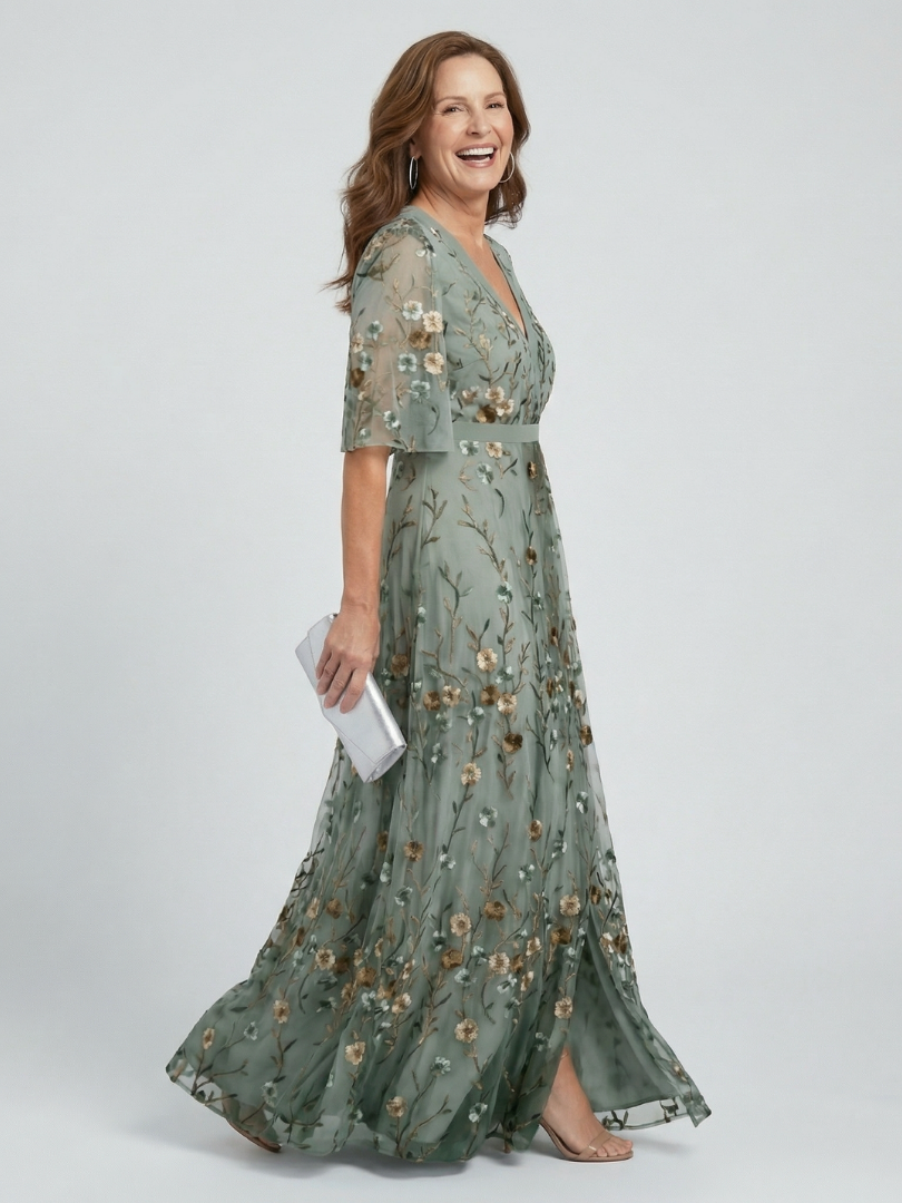 Selora | Vestito Maxi Floreale con Scollo All'Americana