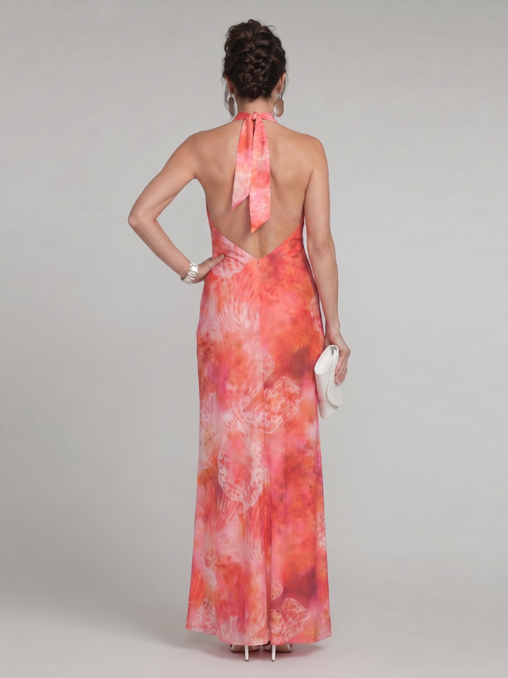 Coraline | Abito Maxi con Scollo Halter e Motivo Stampato