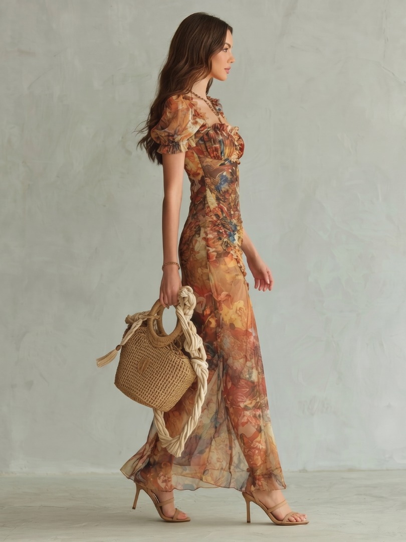 Ciel | Abito Midi Plissettato con Maniche Ruffle