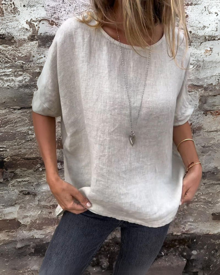BAUA - T-shirt in Cotone e Lino con Collo Rotondo