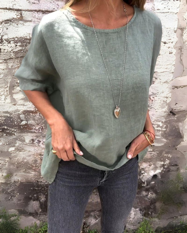 BAUA - T-shirt in Cotone e Lino con Collo Rotondo