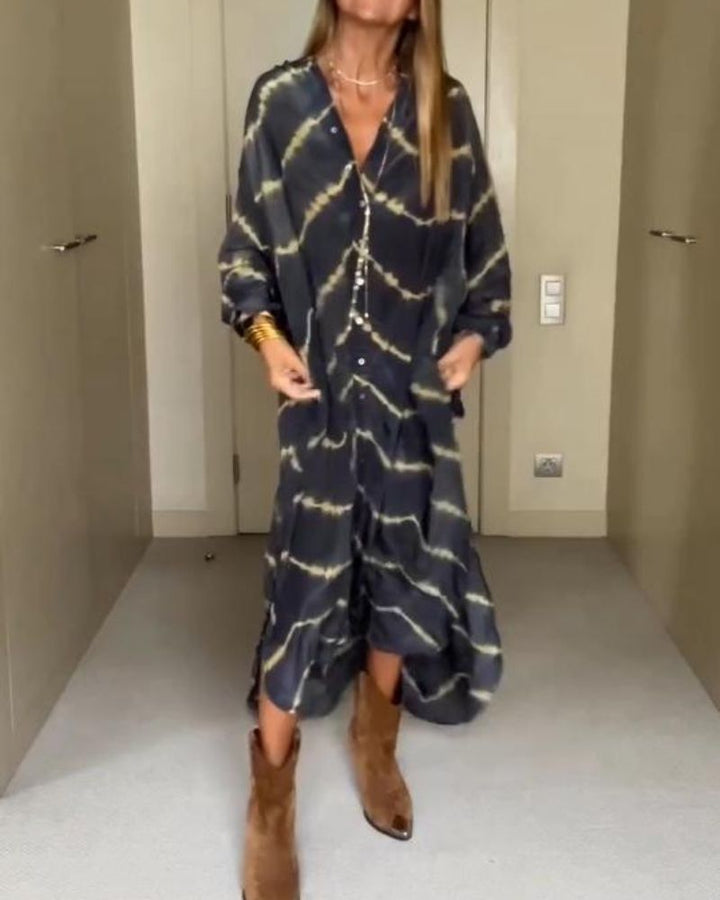BOMEA - Abito lungo a righe Boho con maniche lunghe