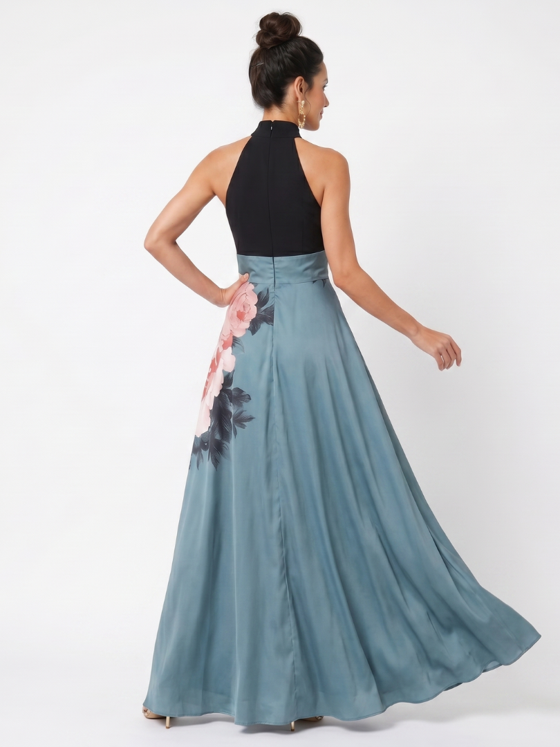Olympas | Abito Maxi con Corpino a Halter e Gonna Floreale
