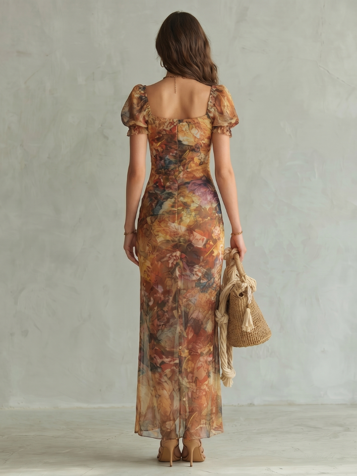 Ciel | Abito Midi Plissettato con Maniche Ruffle