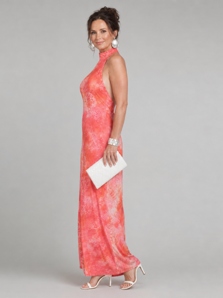 Coraline | Abito Maxi con Scollo Halter e Motivo Stampato