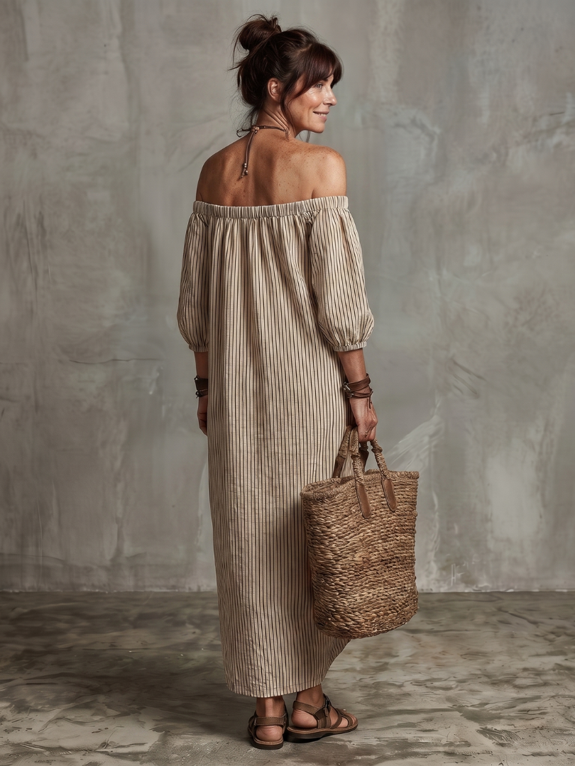 Eufemia | Abito Maxi a Righe con Spalle Scoperte