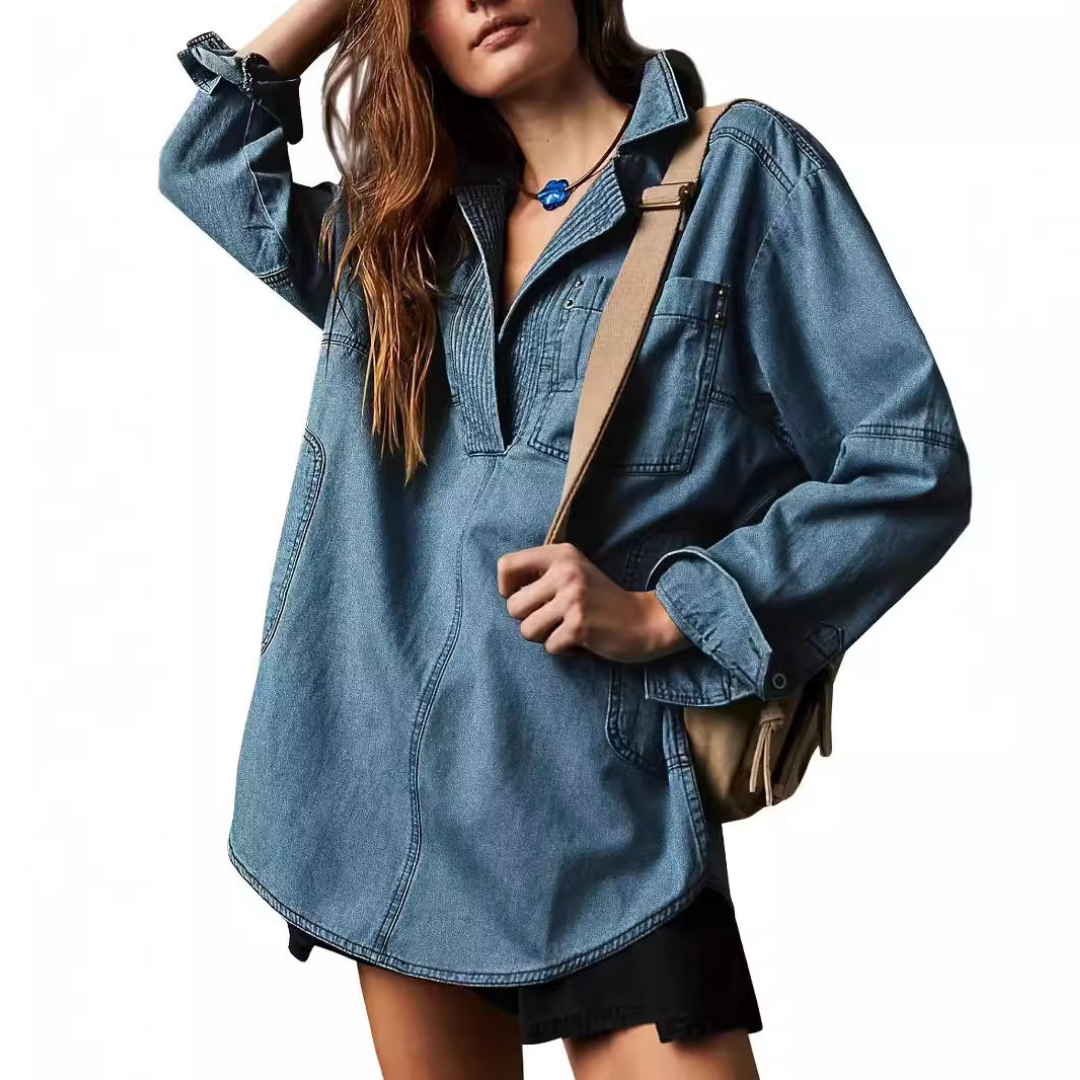 Emilia | Top Tunica in Denim con Scollatura a V Chic