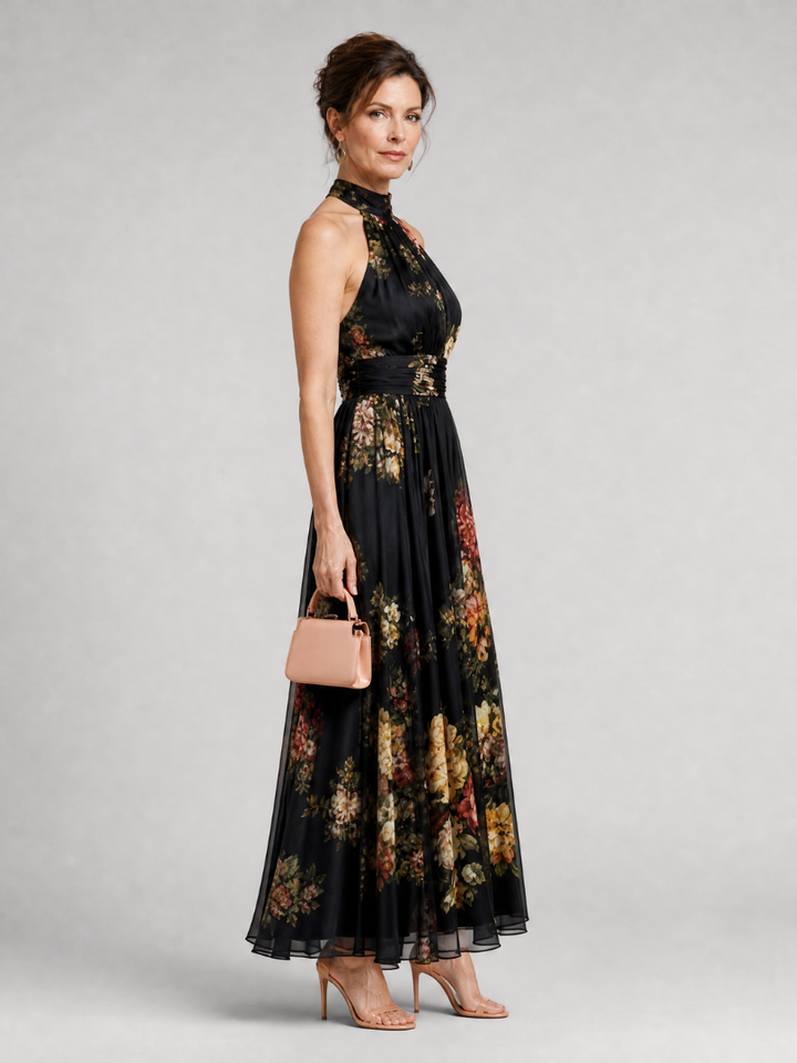 Sior | Abito Midi con Collo Halter a Fiori