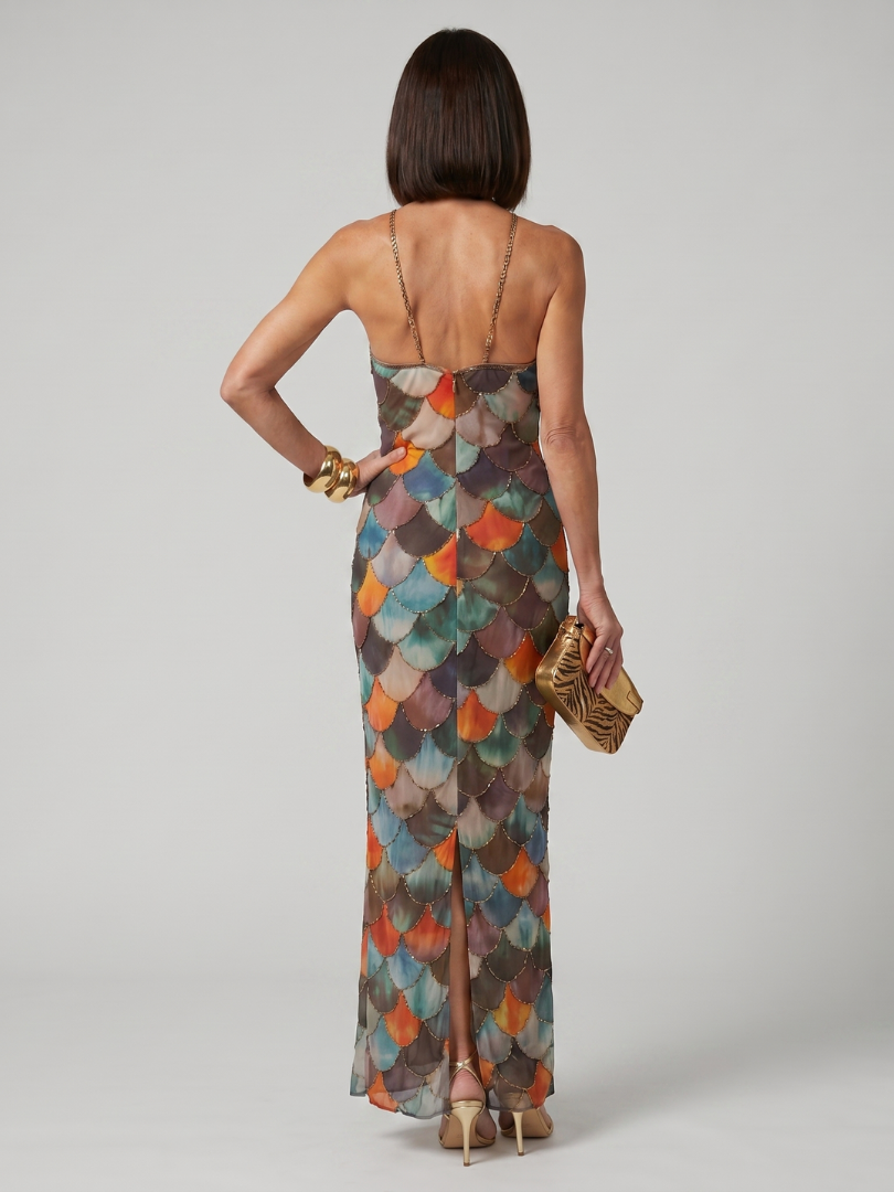 Larkin | Maxi Dress con Motivo a Scaglie Multicolore