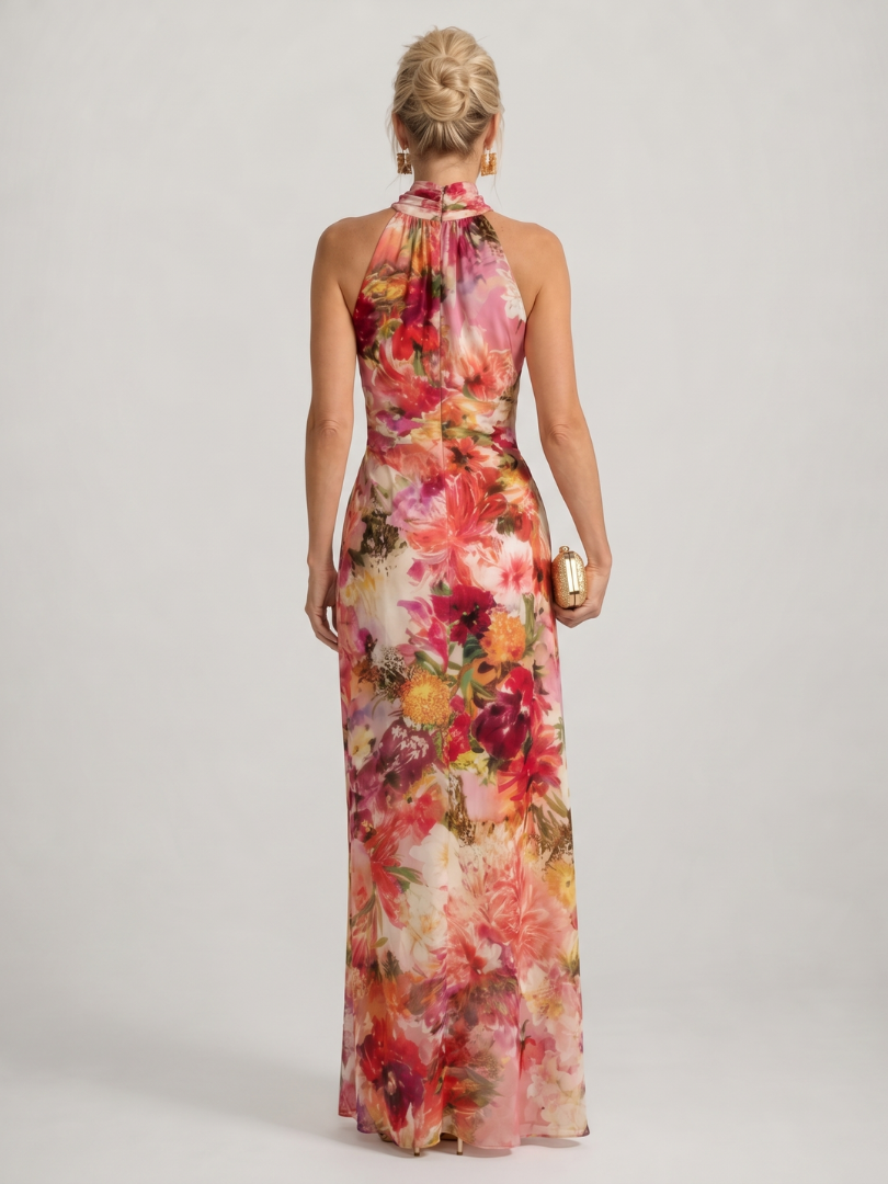 Elisabetta | Vestito Maxi con Stampa Floreale e Scollo All'Americana