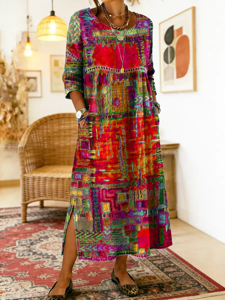 Manuela | Vestito Stampato con Patchwork Etnico