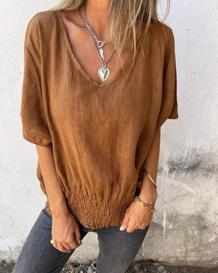 BOMIA - T-shirt Con Vita Comoda e Scollatura a V
