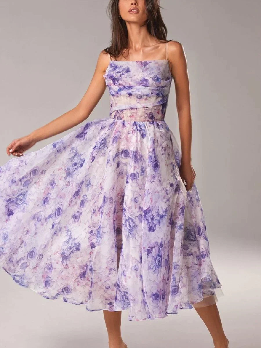Abito Elegante Stampato Senza Spalline Emilia