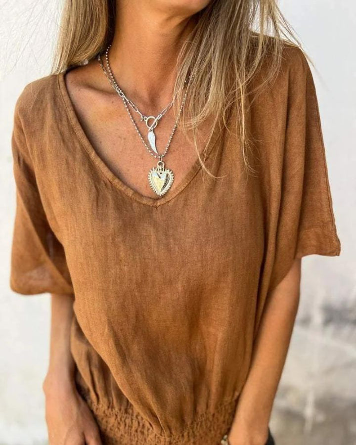 BOMIA - T-shirt Con Vita Comoda e Scollatura a V