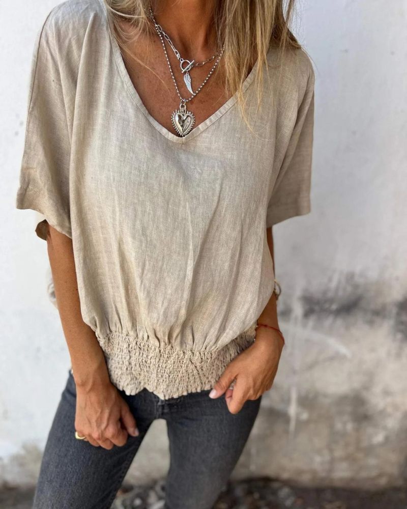 BOMIA - T-shirt Con Vita Comoda e Scollatura a V