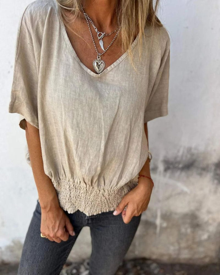 BOMIA - T-shirt Con Vita Comoda e Scollatura a V