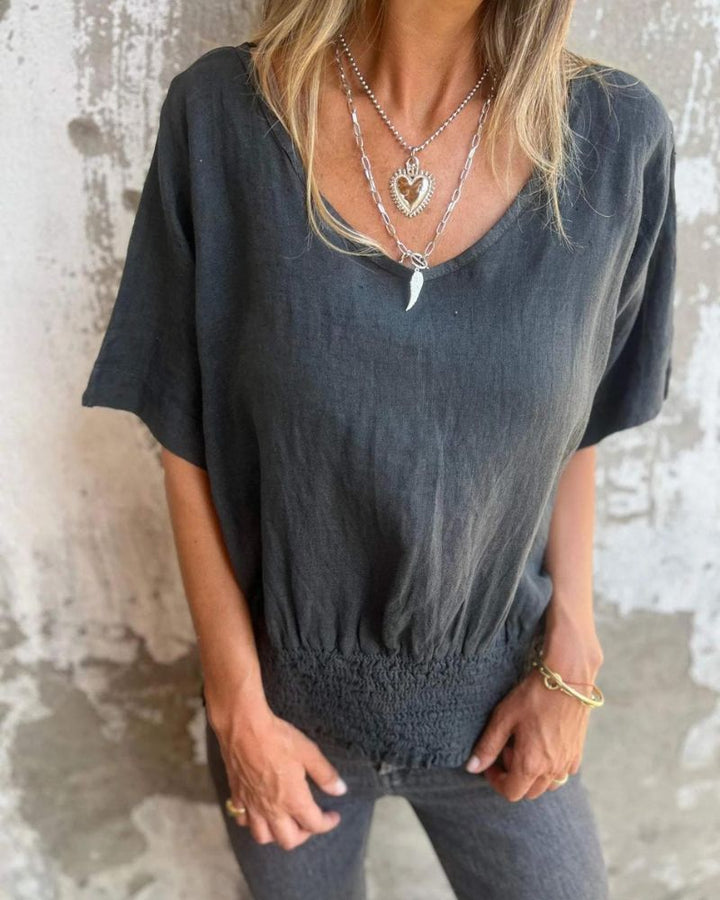 BOMIA - T-shirt Con Vita Comoda e Scollatura a V