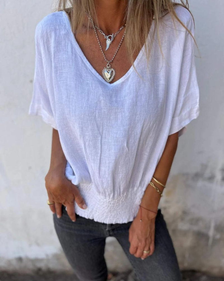 BOMIA - T-shirt Con Vita Comoda e Scollatura a V